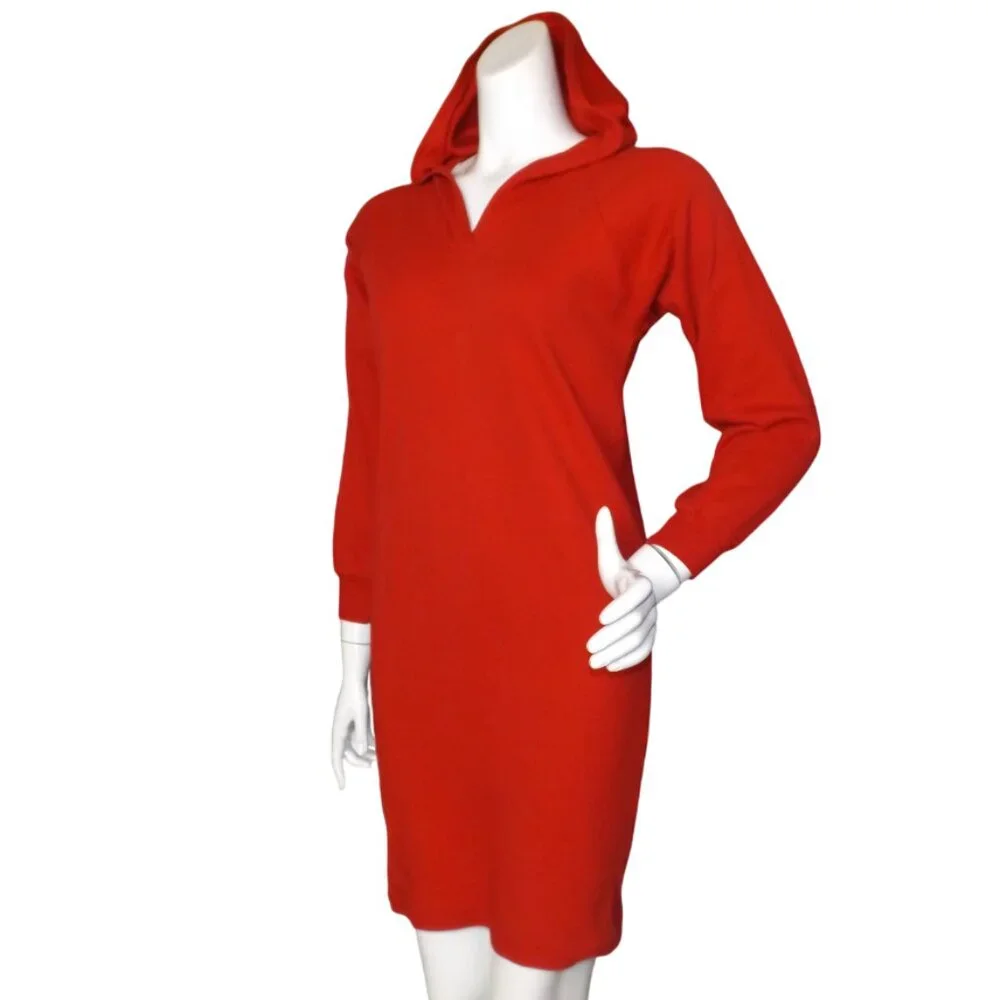 vintage NORMA KAMALI Hoodie Dress, SP Petite, Red, Longer sleeves, Short - Picture 4 of 12